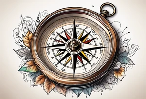 vintage compass with river falling over it tattoo idea