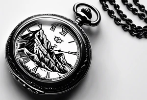 Pocket watch with mountains tattoo idea