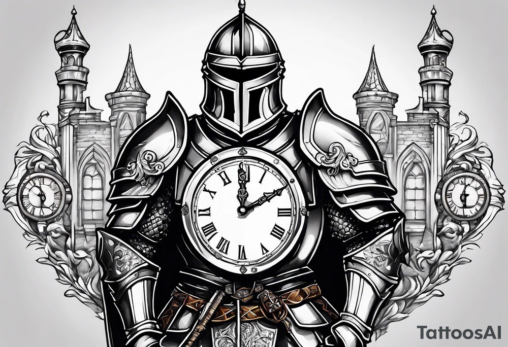 knight in heavy armor with clock tattoo idea