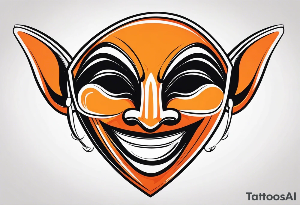 Laughing mask that is orange and black simplistic tattoo idea