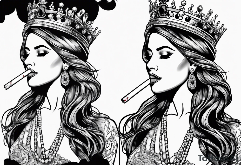 queen of england smoking cigarette tattoo idea