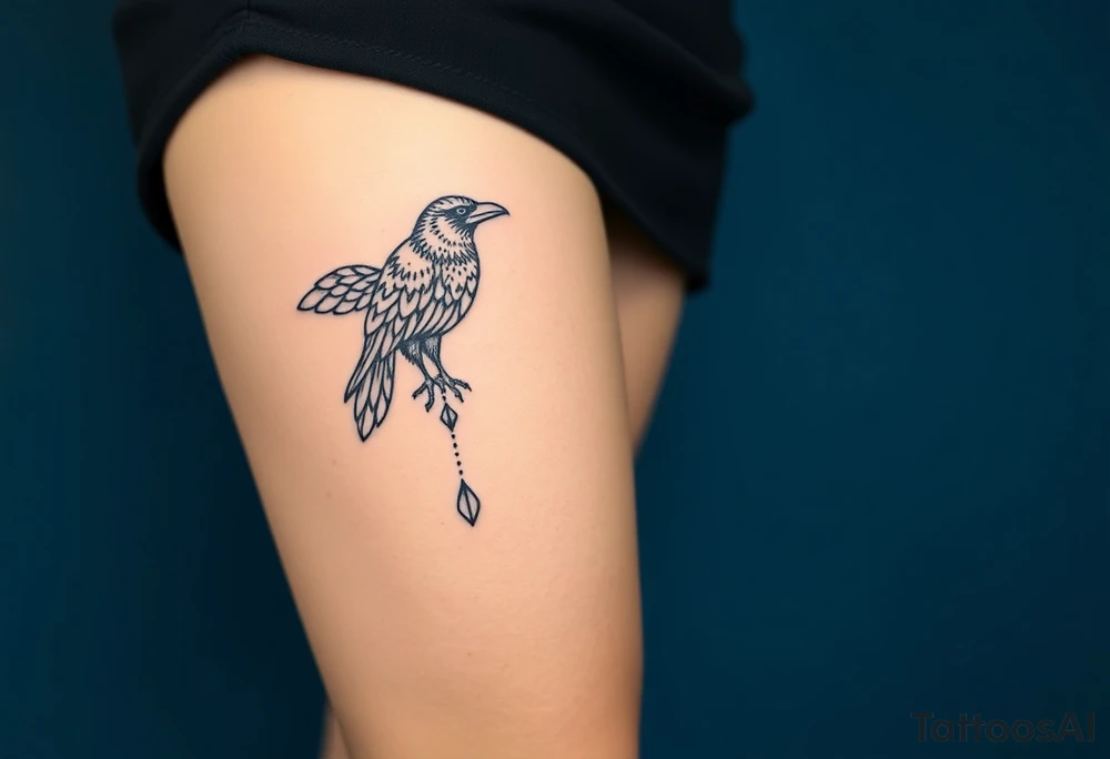 Nordic ornamental raven leg sleeve tattoo idea