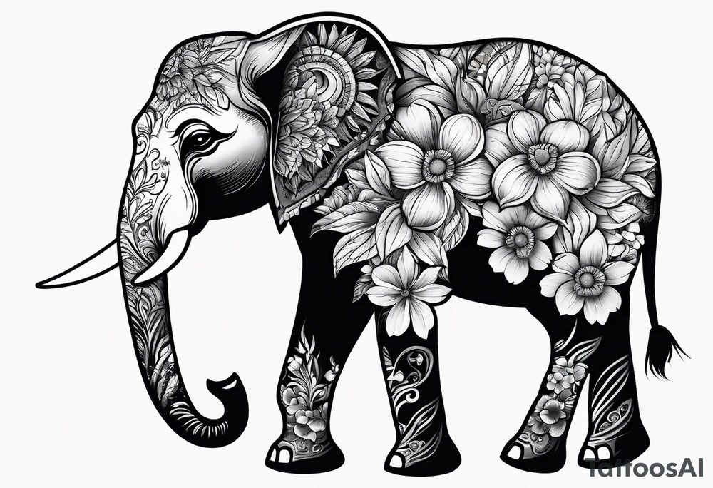 elephant with flowers tattoo idea