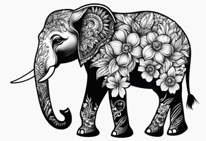 elephant with flowers tattoo idea