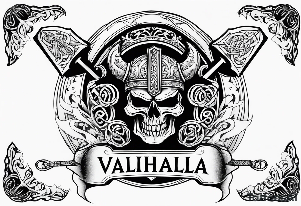 Valhalla sword shield axe heaven tattoo idea