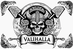 Valhalla sword shield axe heaven tattoo idea