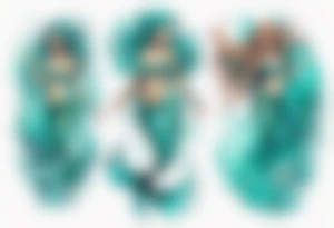 a turquoise mermaid standing in the sea surrounded by crashing waves tattoo idea