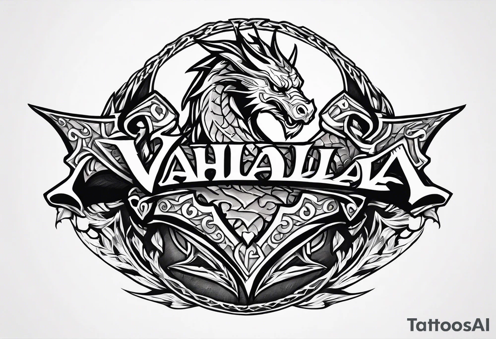 Valhalla sword shield dragon axe tattoo idea