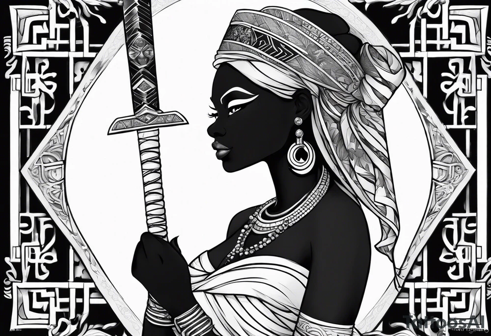African goddess with sword and tiger Japanese traditional style full sleeve tattoo tattoo idea