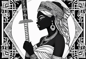African goddess with sword and tiger Japanese traditional style full sleeve tattoo tattoo idea