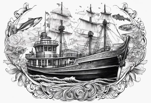 Big boat and fish tattoo idea