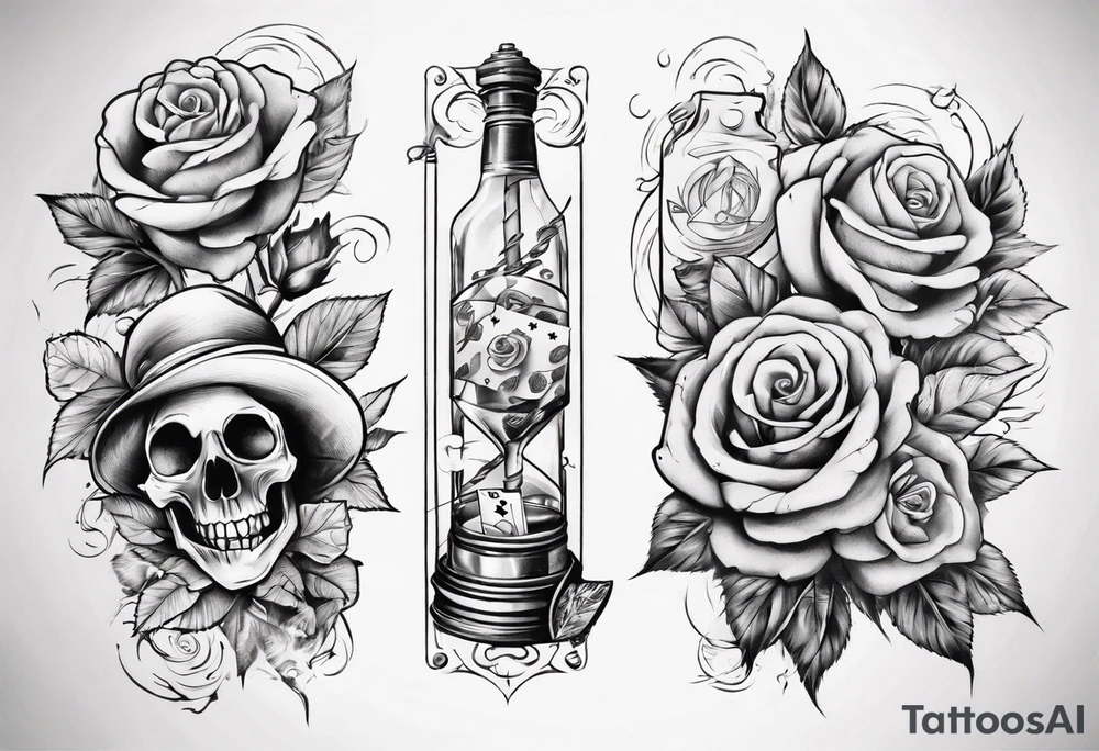 Half-sleeve with roses, beach theme and gambling tattoo idea