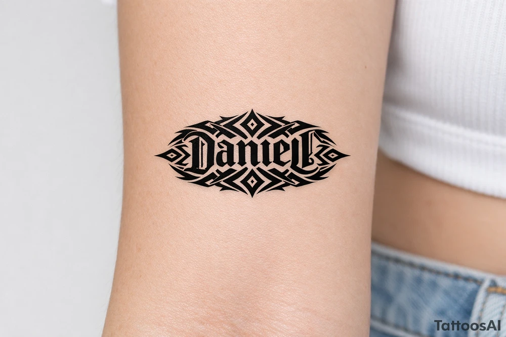 an ambigram of Daniel and Valerie - when its flipped over its the other name tattoo idea