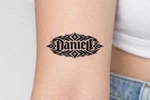 an ambigram of Daniel and Valerie - when its flipped over its the other name tattoo idea