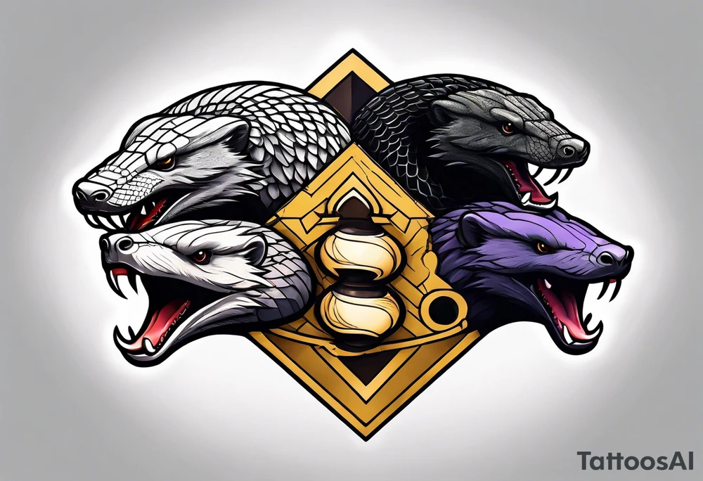Three headed snake and honey badger tattoo idea