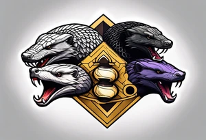 Three headed snake and honey badger tattoo idea