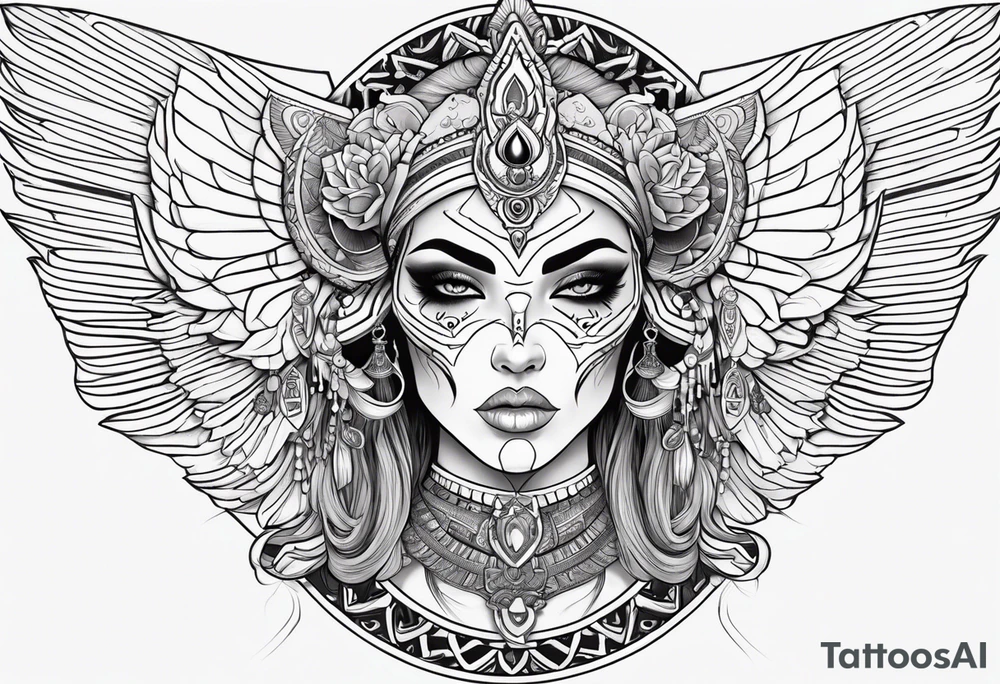 kali, alien goddess, valkrye, pirate, zenza, lotus, wing, pachamama, skull tattoo idea