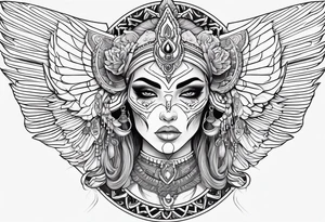 kali, alien goddess, valkrye, pirate, zenza, lotus, wing, pachamama, skull tattoo idea