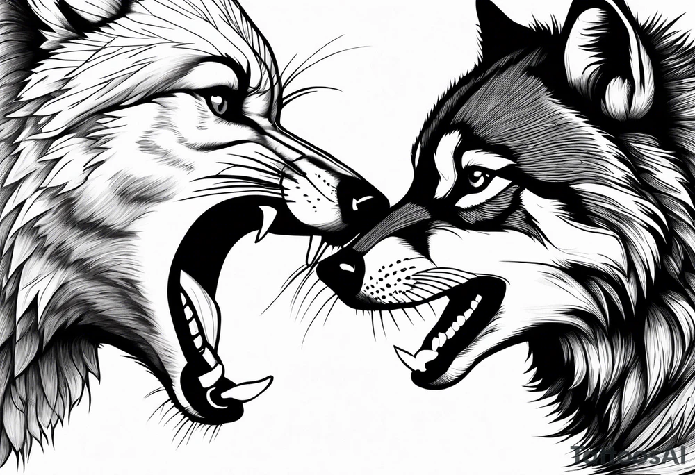 fight between Wolf and raccoon tattoo idea