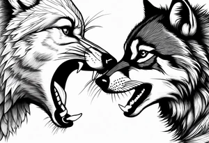 fight between Wolf and raccoon tattoo idea