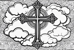 Tattoo stencil of a cross with clouds tattoo idea