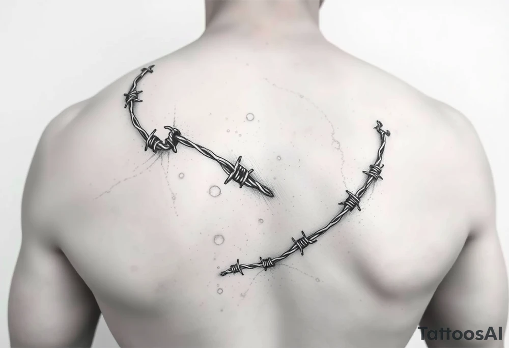I want a barbed wire wraparound tattoo on my arm to my bicep where it ends up coiling itself on the bicep. It should also have a part that looks like a chain which is breaking to representing breaking generational curses tattoo idea