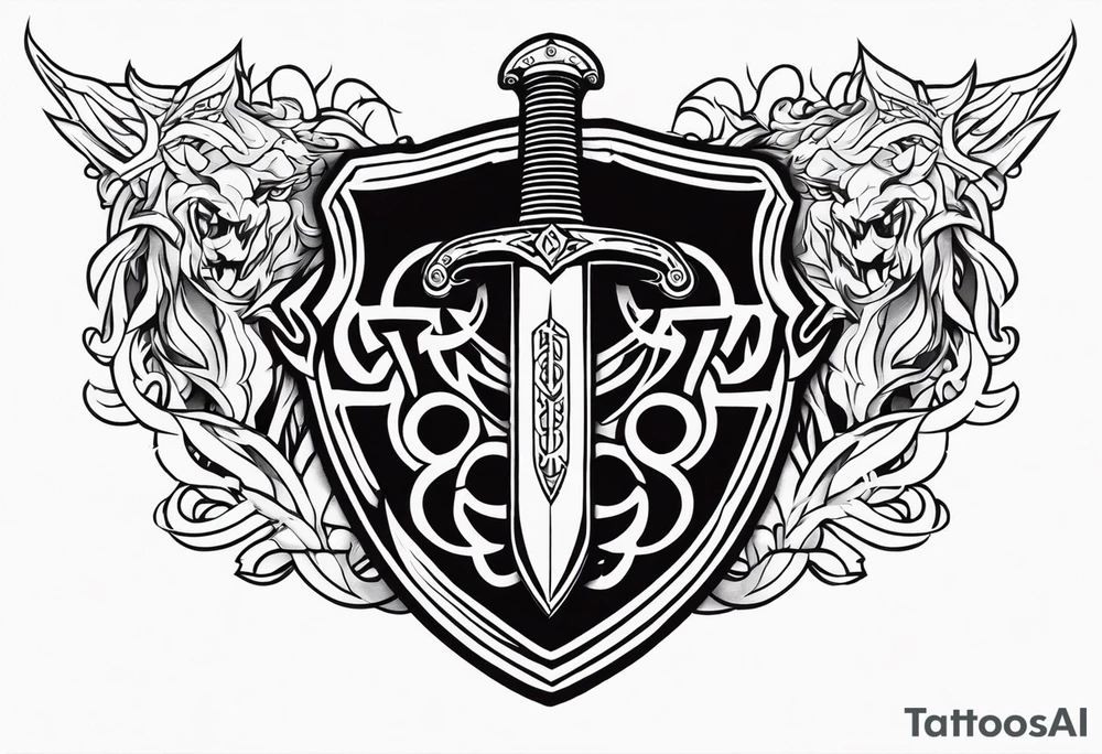 Valhalla sword fire chains shield tattoo idea