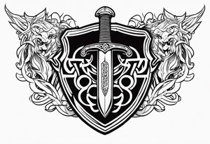 Valhalla sword  fire chains shield tattoo idea