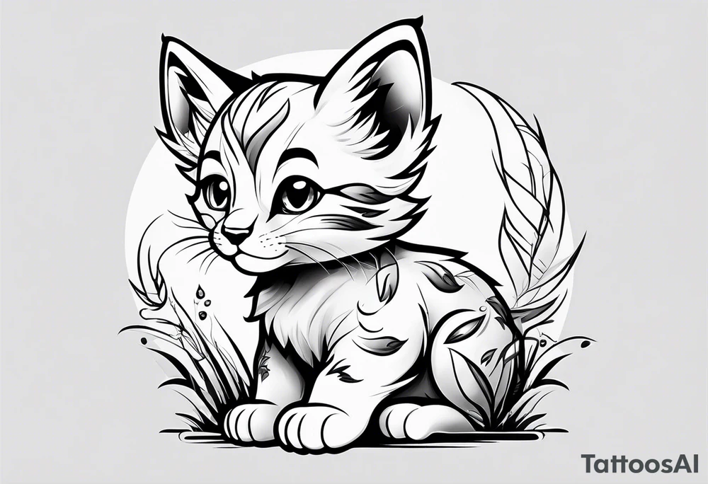 Super cute cartoon wildcat cub tattoo idea