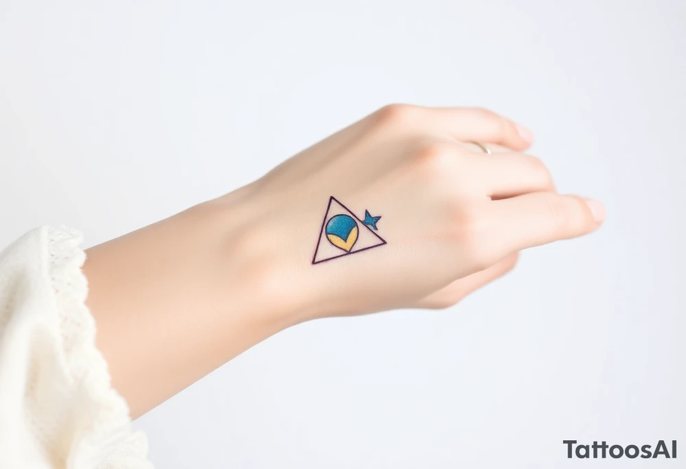 Design a very small (max 2x2 cm) tattoo for the inner wrist that subtly symbolizes lesbian identity. It should be minimal and delicate — possibly fine line or soft color. The design must be discreet yet meaningful, not instantly recognizable as LGBTQ but with layered symbolism, something like the triangle upside down. Think of subtle elements like intertwined female symbols, abstract sapphic references, or a hidden double meaning through nature (e.g. flowers, moons, triangles). Avoid clichés or bold pride imagery. Keep it elegant, wearable, and intimate tattoo idea