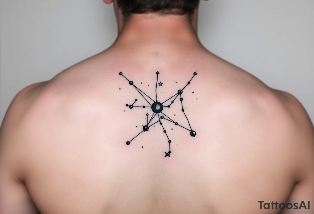 Big Virgo constellation into galaxy for leg tattoo idea