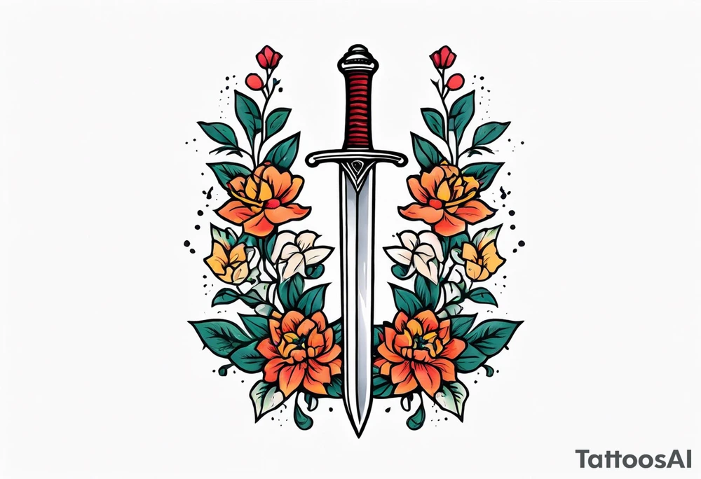 sword

old school vintage simple traditional design with vintage flowers surrounding
bold color simple tattoo idea