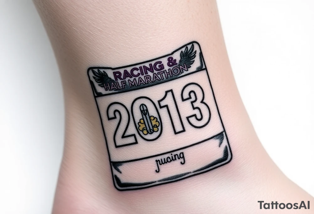 Racing half marathon bib 2013 purple and gold running safety pins running tattoo idea
