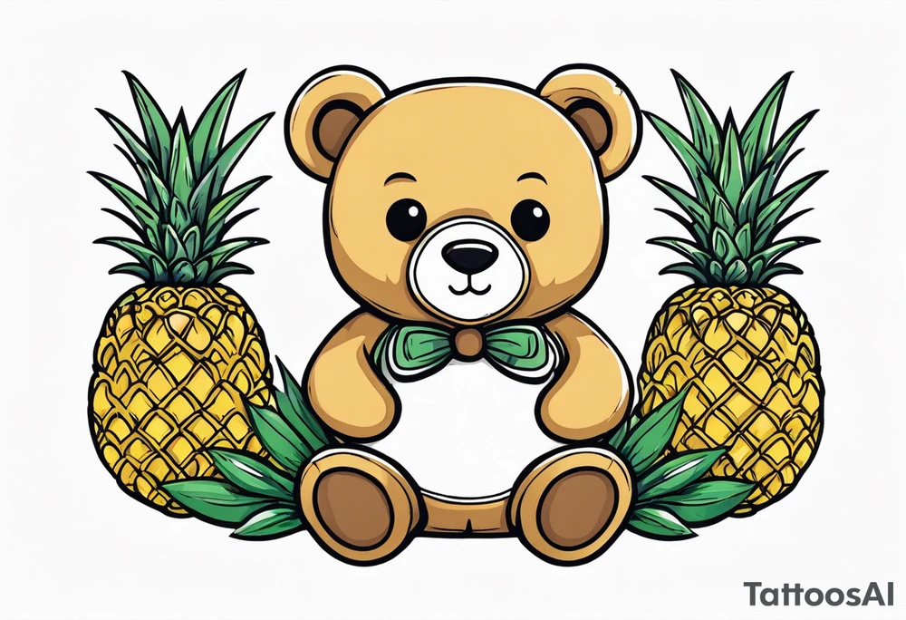 Teddy bear loves pineapple tattoo idea