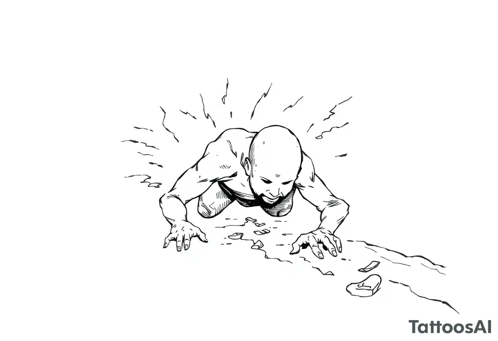 Confusion and pressure in thin lines solo traveler with no face with his body parts left on the path he’s crawling tattoo idea
