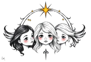 3 petites filles ( une cheveux noir et deux blondes)
sous un arc en ciel divin tattoo idea