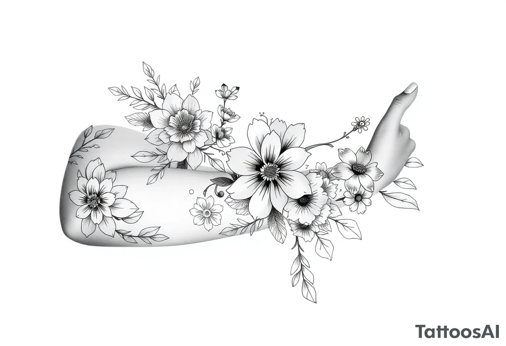 floral composition with japanese vibe, mutiple ornemental patern and leaf tattoo idea