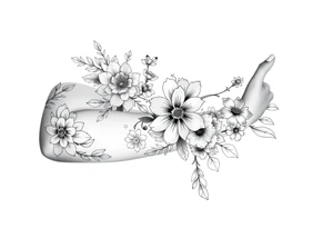 floral composition with japanese vibe, mutiple ornemental patern and leaf tattoo idea