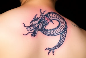 powerful majestic dragon, no background, colour red and blue tattoo idea