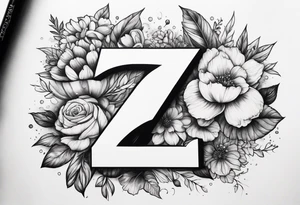 The number seven surrounded by colorful flowers tattoo idea