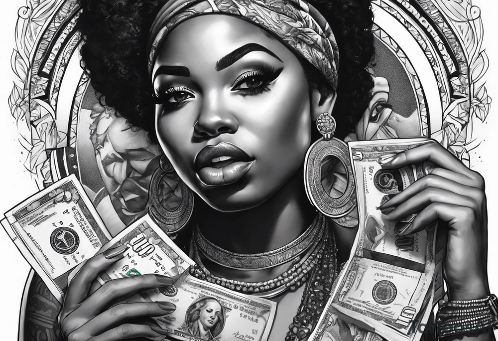 black woman bitting money tattoo idea
