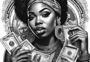 black woman bitting money tattoo idea