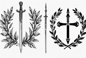 A sword and the number 13 in the middle of a laurel leaf wreath tattoo idea
