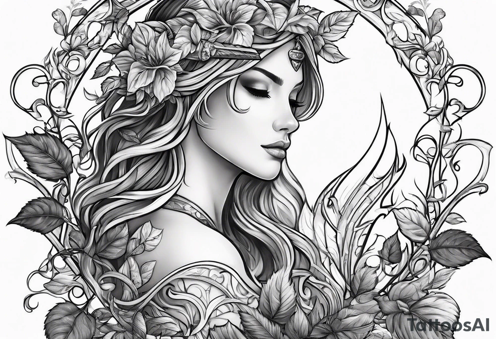Leafy vines with sword tattoo idea