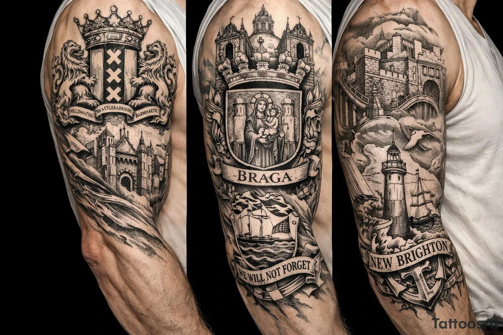 Crests of Amsterdam and Braga and New Brighton tattoo idea