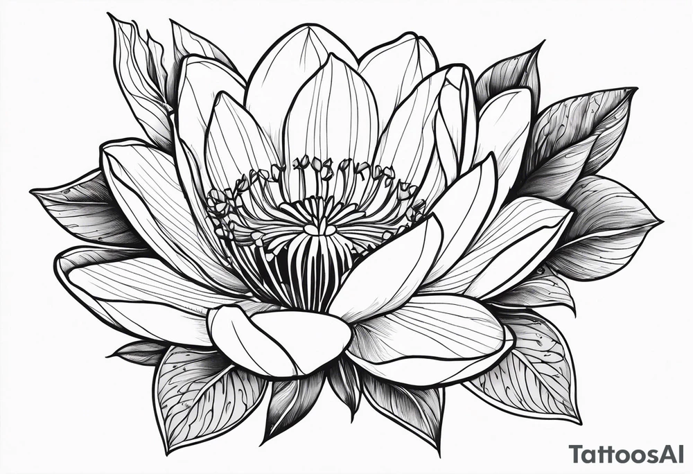 waterlily and morning glory line flower boquet tattoo idea
