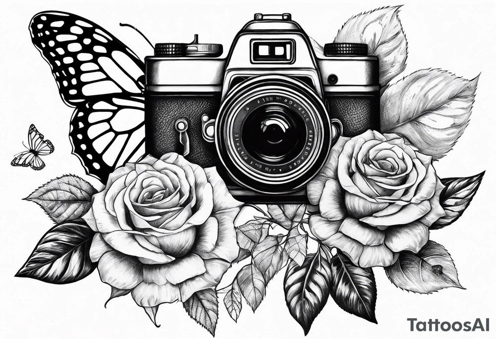 Flower : rose , sunflower, camera, butterfly tattoo idea