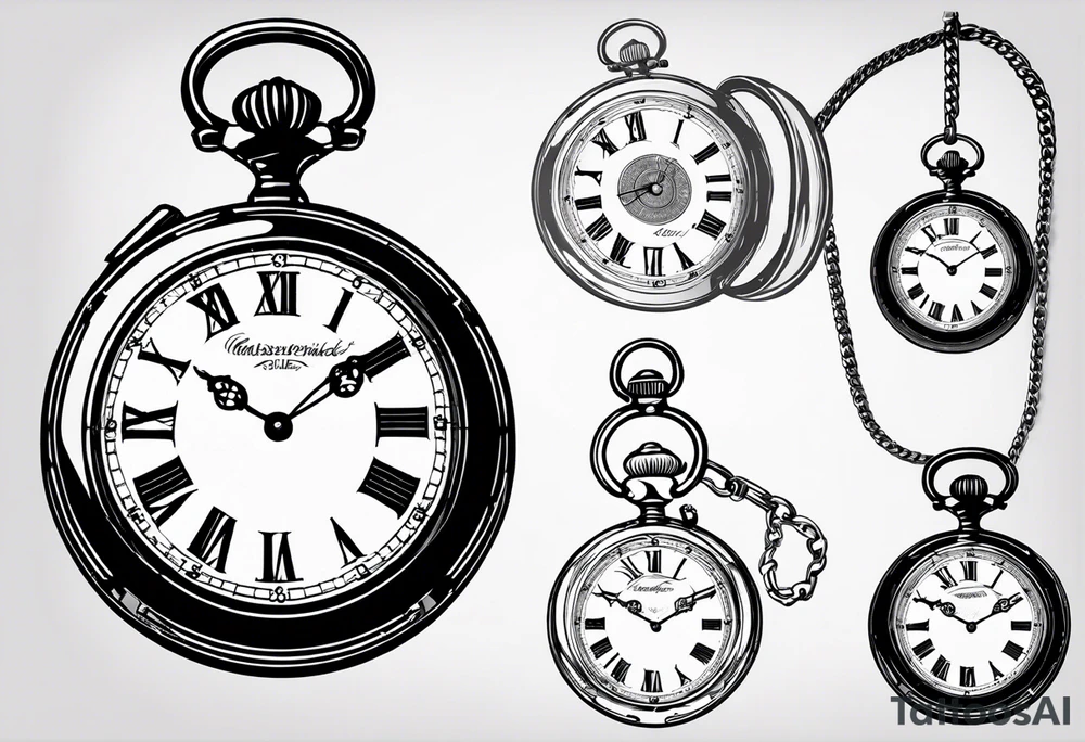 Pocket watch with chain and dates 28/08/1960-25/03/2024 written in it tattoo idea