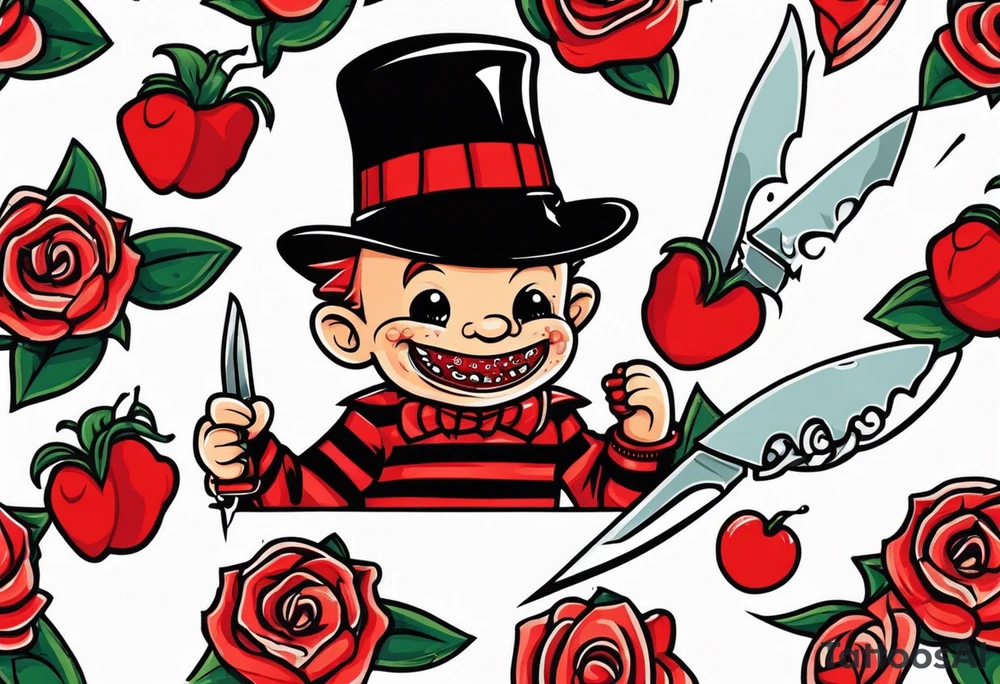 Baby Freddy Krueger with his knife gloves on tattoo idea