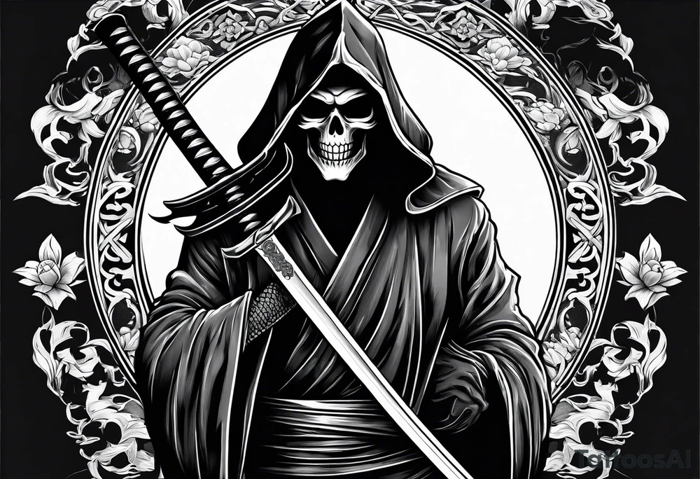katana with grim reaper tattoo idea